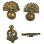 WW2 British Fleet Air Arm enamel bar brooch: RAMC cap badge: pair of brooch pinned Grenadier Guards