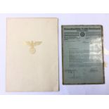 WW2 Third Reich blank un used award documents and folders for Deutsche Adlerorden and Deutsche
