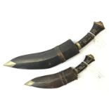 WW2 British Soldiers Souvenir Kukri knives: One with 23cm long blade, no markings,