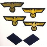 WW2 Third Reich Kreigsmarine insignia collection: pair of blue collar tabs: four embroidered breast