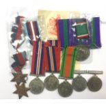 WW2 British 1939-45 Stars x 3, Defence Medal, War Medals 1939-45 x 4,