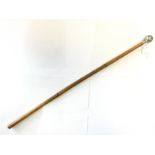 WW1 British Royal Engineer swagger stick, white metal top, bamboo shaft, impressed initials "GW".