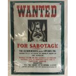 WW2 British Propaganda poster "Wanted for Sabotage,