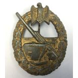 WW2 Third Reich Kriegsabzeichen fur die Marine-Artillerie. Coastal Artillery War Badge. Zink.