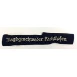 WW2 Third Reich Luftwaffe cuff title for "Jagdgeschwader Richthofen".