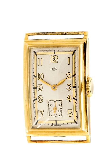 International Watch Co - IWC, a 1930's 18ct gold Art Deco IWC wristwatch head, 2cm curved