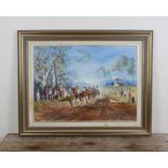 Australian interest: W Baker, an oil on board study depicting horse race, signed lower right.