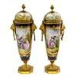 A pair of 19th Century Sevres vases and covers, co