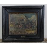 An 18th century OIL on board study, depicting mounted horseman hunting.