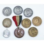 The Three Kings of 1936, a pair of sets of three small matt medals, silvered-bronze and bronze, by W