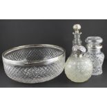 George V silver mounted cut glass grenade scent bottle, together with a silver mounted cut glass