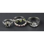 Five assorted silver rings, set various stones, all impressed to shank "925" or "Silver". (5)