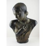 A large terracotta bronze style bust  of a maiden