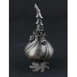 A Turkish silver rose water sprinkler, having bulbous body fashioned as a stylised fig fruit, the