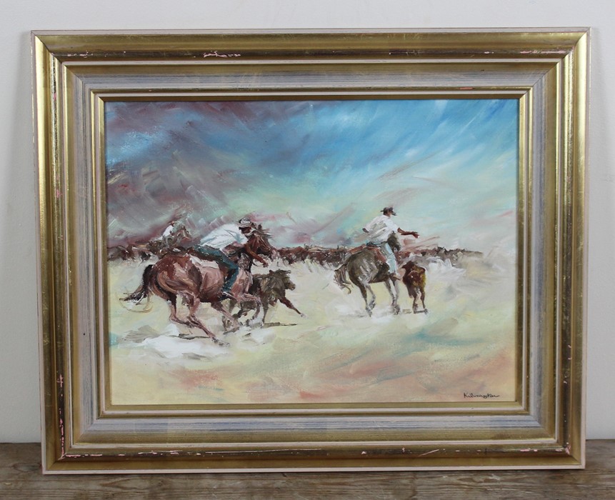 Australian interest: Kilvington, "Running the bastards down", oil on canvas, signed lower right,