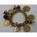 A 9ct. gold heavy curb link charm bracelet, the bracelet with each link impressed "375" and "9",