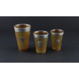 A set of three Victorian silver mounted horn beakers, by John Newton Mappin (Mappin & Webb), assayed