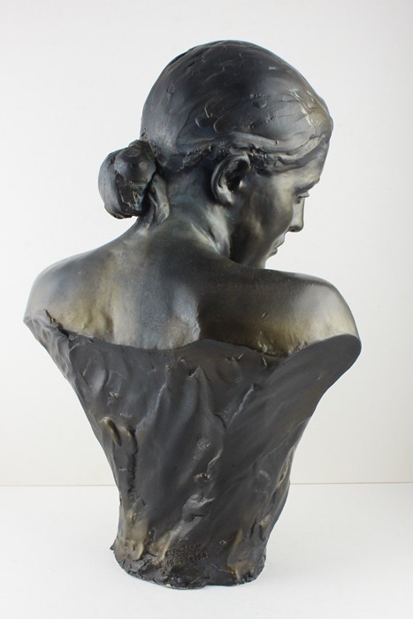 A large terracotta bronze style bust  of a maiden - Image 2 of 3