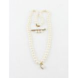 A cultured Akoya pearl single row princess necklace with 18ct. yellow gold, diamond and Akoya