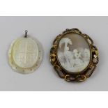 A mid-Victorian shell cameo depicting a missionary couple, he standing by a palm, she beside him