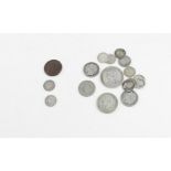 A small collection of silver and other coins; to include; George IIII 1825 Maundy silver