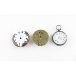 A Swiss silver pocket watch, key wind, 38mm wide case having white enamel dial with Roman numeral