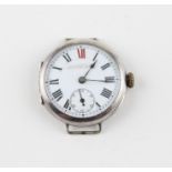 A Rolex WWI silver trench wrist watch, c.1913, manual movement, having white enamel Roman numeral