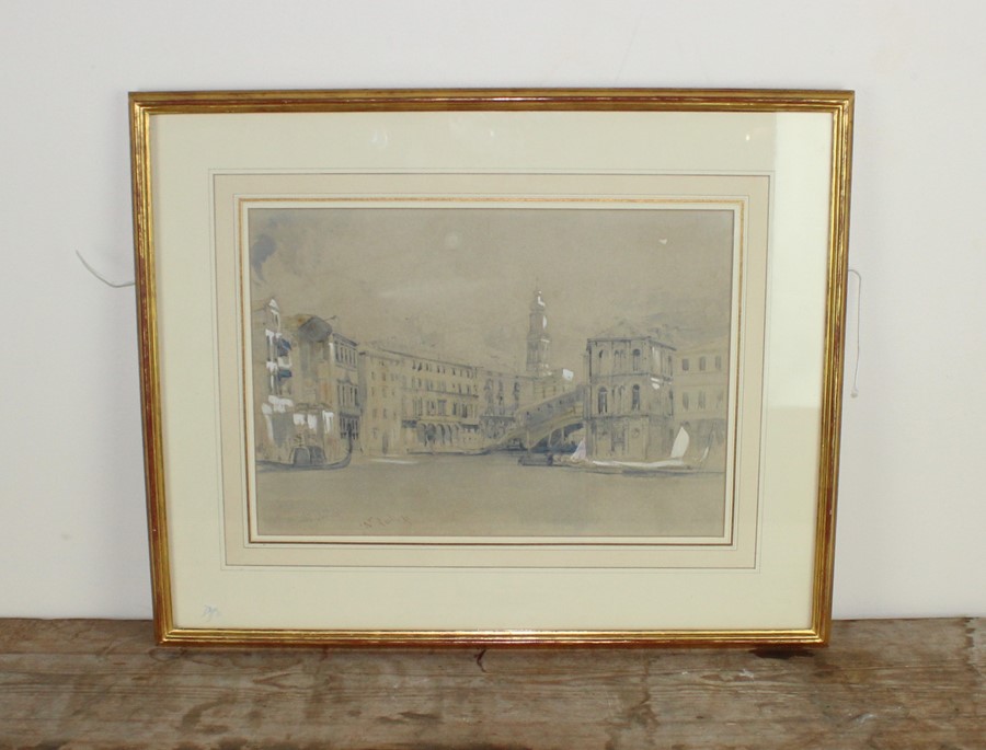 William Callow R.W.S (1812-1908), "The Rialto Bridge, Venice", watercolour and pencil, heightened in