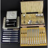 A cased silver handled cake knife and fork set for six, by William Yates Ltd, assayed Sheffield
