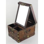 C19th Chinese hardwood brass mounted dressing table box with enclosed mirror