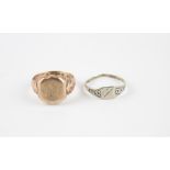 A 9ct. rose gold signet ring, shank hallmarked for 9 carat gold, (4.9g), together with a white metal