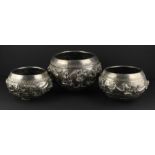Three Indian silver bowls, probably Kutch, late 19th century, all of bulbous form, the two smaller