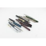 a collection of fountain pens and a silver propelling pencil, to include; Conway and Burnham