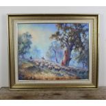 Australian interest: A W Hunt, "Outback farming", oil on canvas, signed lower right.