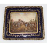 An early 20th century Dresden porcelain rectangular dish, painted to the centre with fisher folk and