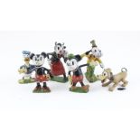 A scarce Britains Ltd Mickey Mouse Figures Set, c.1938, cold painted metal with moveable heads;
