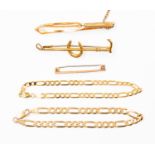 Two 9ct. gold flat Figaro chains, both lobster claw clasp, lengths approx. 19cm and 18.