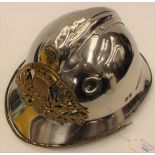 French Adrian style Fire Brigade Helmet. Chrome finish with brass badge to front. No liner.