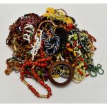 Ethnic costume jewellery; vintage glass, wooden, shirt grips,