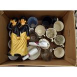 Laurel & Hardy figurine group together with Royal commemorative ceramics