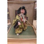 Three cased and glazed Japanese Hero dolls, Gofun clay,