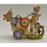 A German mantle Cornucopia vase circa 1920's with woman playing lute