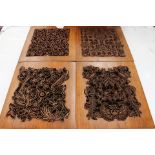 Four Indonesian Batik copper printing blocks mounted on teak