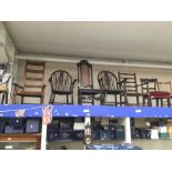 Two Windsor chairs , two ladderback rush seated chairs,