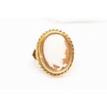 A yellow metal ladies cameo dress ring, size N, 6.