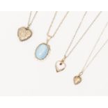 A collection of assorted silver necklaces, comprising blue stone pendant, necklace,