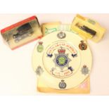 Staffordshire police commemorative items; china plate 150 years of service, Lledo Morris van,