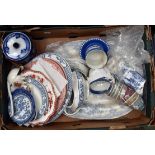 A large Asiatic pheasant meat plate, Chinese bowls and spoons, 2 x Spode blue Italian plates,