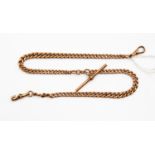 A 9ct rose gold Albert chain, approx 38cm long, with toggle clasps and T bar, approx 27.