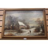 A 19th Century oil on canvas depicting a winter farm scene STONE